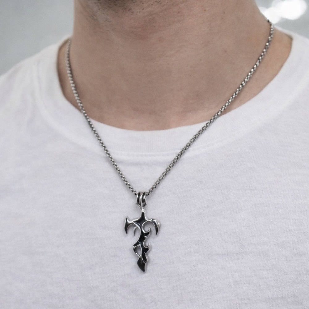 NWOT Titanium steel plated and enamel flaming cross